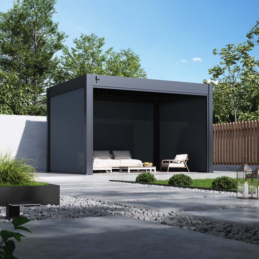 Hygge™ Aluminium Pergola - Prestige Series with Lighting System & 3 Wind-Proof Sun Shades