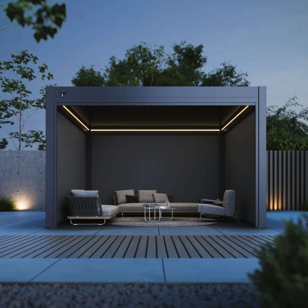 Hygge™ Aluminium Pergola - Prestige Series with Lighting System & 3 Wind-Proof Sun Shades