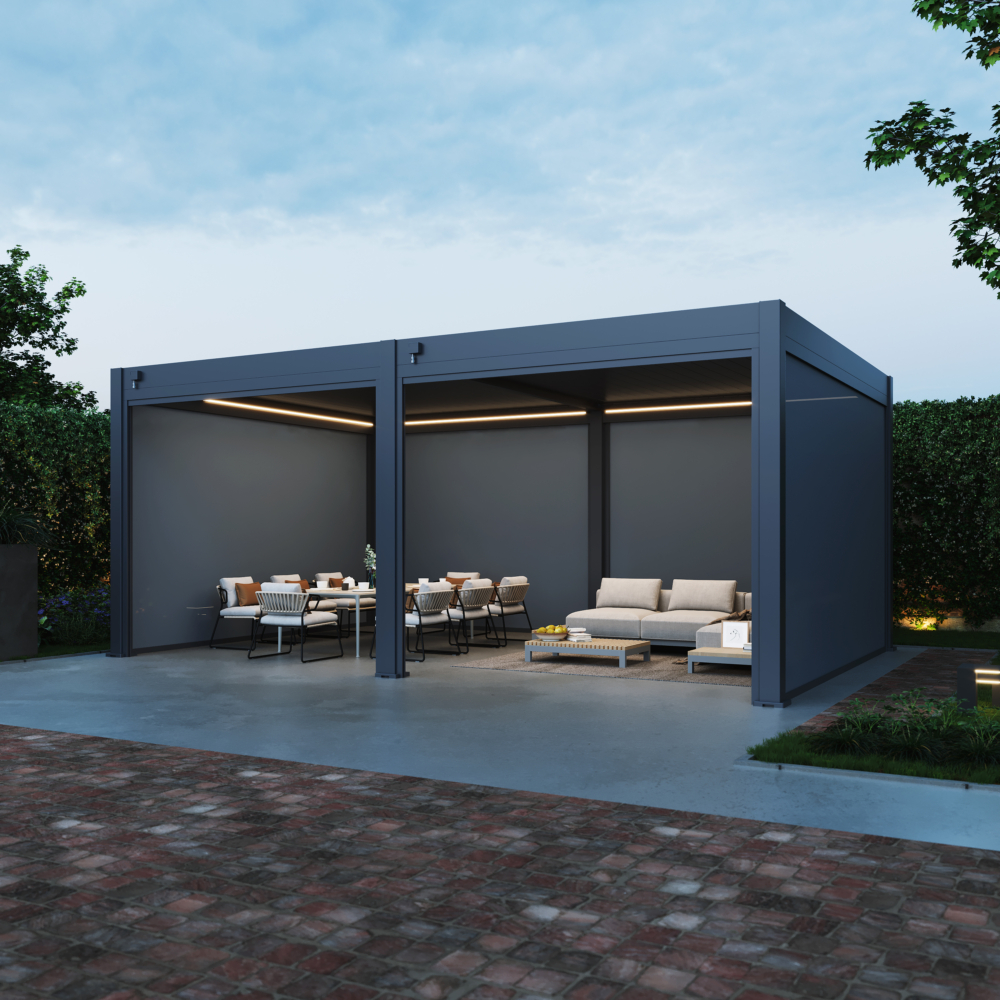 Hygge™ Aluminium Pergola - Prestige Series with Lighting System & 3 Wind-Proof Sun Shades