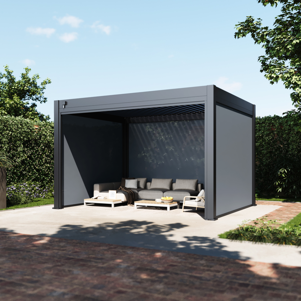 Hygge™ Aluminium Pergola - Prestige Series with Lighting System & 3 Wind-Proof Sun Shades