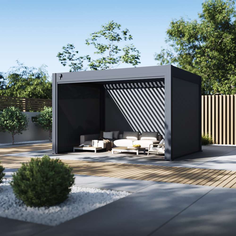 Hygge™ Aluminium Pergola - Prestige Series with Lighting System & 3 Wind-Proof Sun Shades