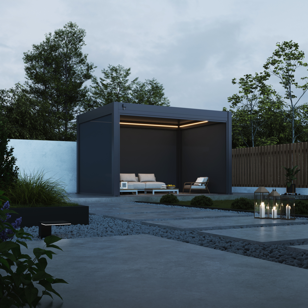 Hygge™ Aluminium Pergola - Prestige Series with Lighting System & 3 Wind-Proof Sun Shades