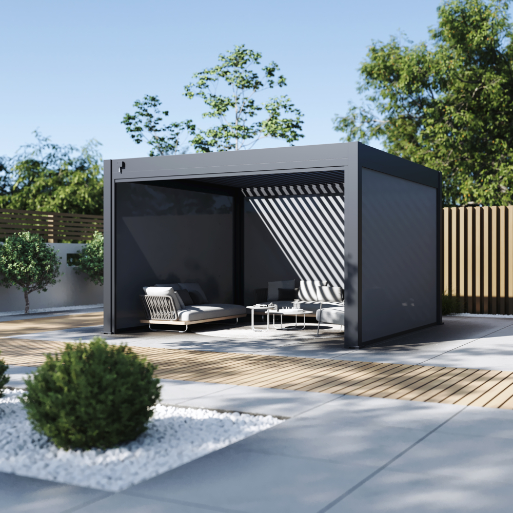 Hygge™ Aluminium Pergola - Prestige Series with Lighting System & 3 Wind-Proof Sun Shades