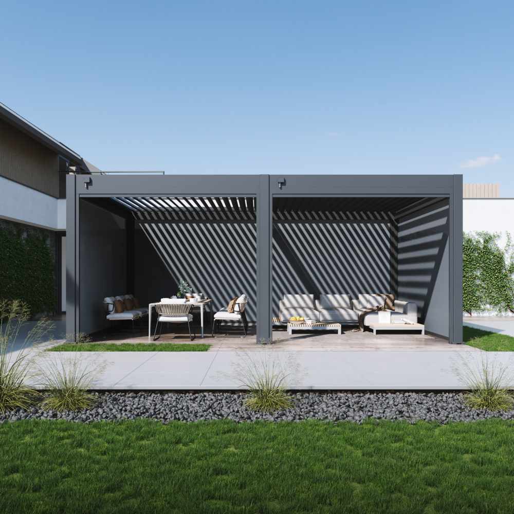 Hygge™ Aluminium Pergola - Prestige Series with Lighting System & 3 Wind-Proof Sun Shades