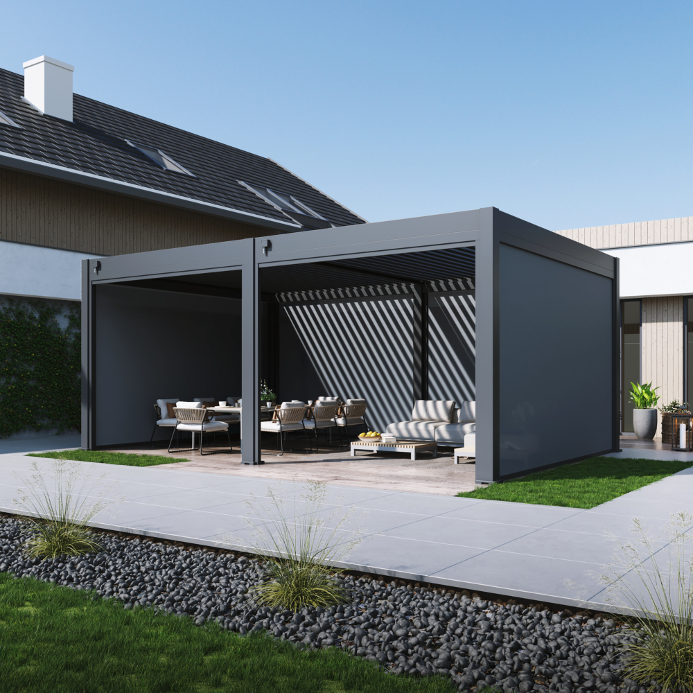Hygge™ Aluminium Pergola - Prestige Series with Lighting System & 3 Wind-Proof Sun Shades