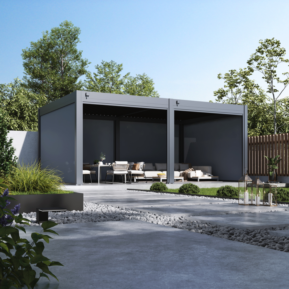 Hygge™ Aluminium Pergola - Prestige Series with Lighting System & 3 Wind-Proof Sun Shades