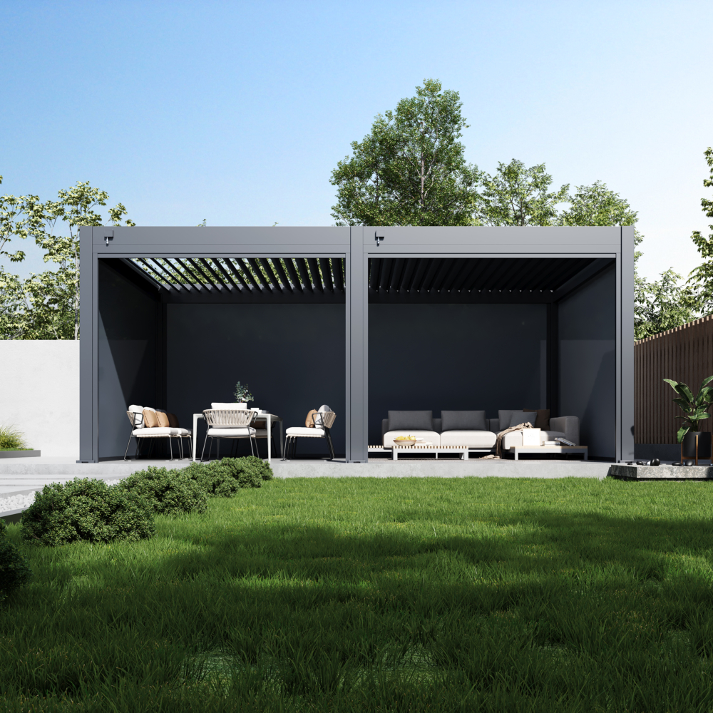 Hygge™ Aluminium Pergola - Prestige Series with Lighting System & 3 Wind-Proof Sun Shades
