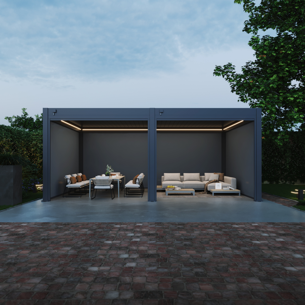 Hygge™ Aluminium Pergola - Prestige Series with Lighting System & 3 Wind-Proof Sun Shades